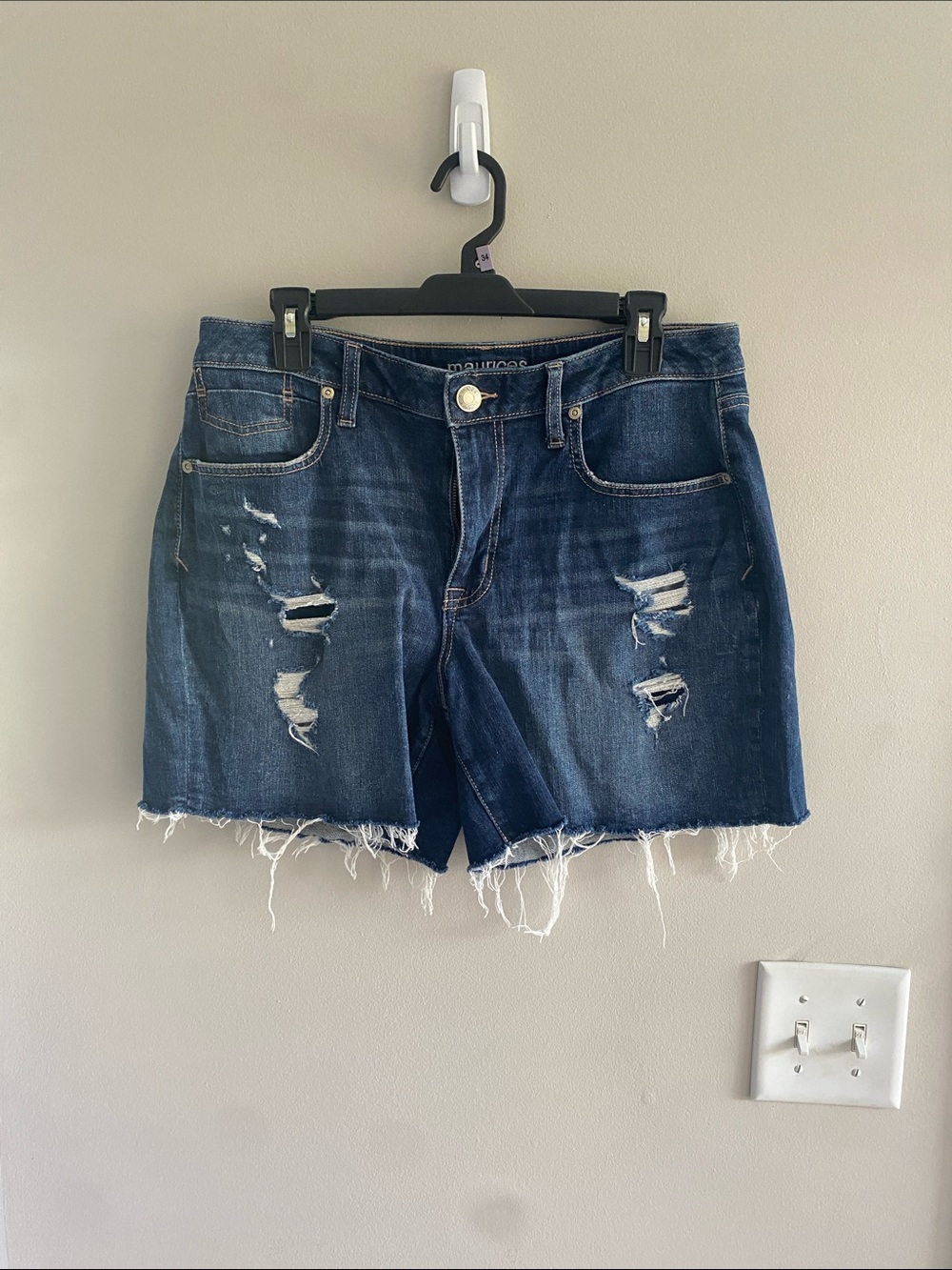 Maurices Dark Wash Ripped Denim Shorts - Blue
